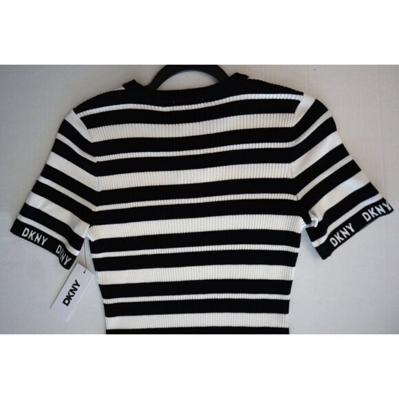 DKNY DD5Z1104 Women's Sz S Black/Ivory Striped Short Sleeve Sweater Dress - Picture 5 of 7